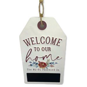 Floral Wall Sign Welcome to Our Home With Wi-Fi Tag by Ashland White 16in NWT